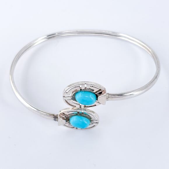 Vintage Sterling Silver 925 Persian Turquoise Bypass Cuff Bracelet 6.5" - Picture 3 of 7